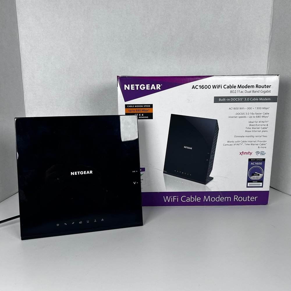 Netgear AC1600 WiFi Cable Modem Router DOCSIS 3.0 Dual Band Gigabit C6250 Black